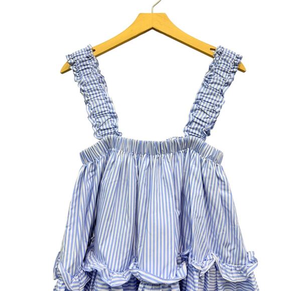 BROGGER Cotton Poplin Blue Striped Babydoll Top size Small NWT - Picture 4 of 6